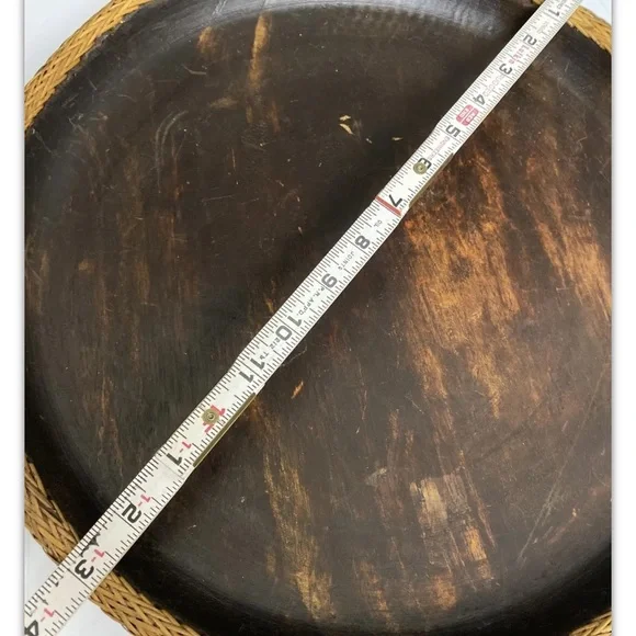 Vintage Hand Carved Lombok Indonesian 15”D Solid Wood Bowl Rattan Basket Rim - Picture 9 of 13
